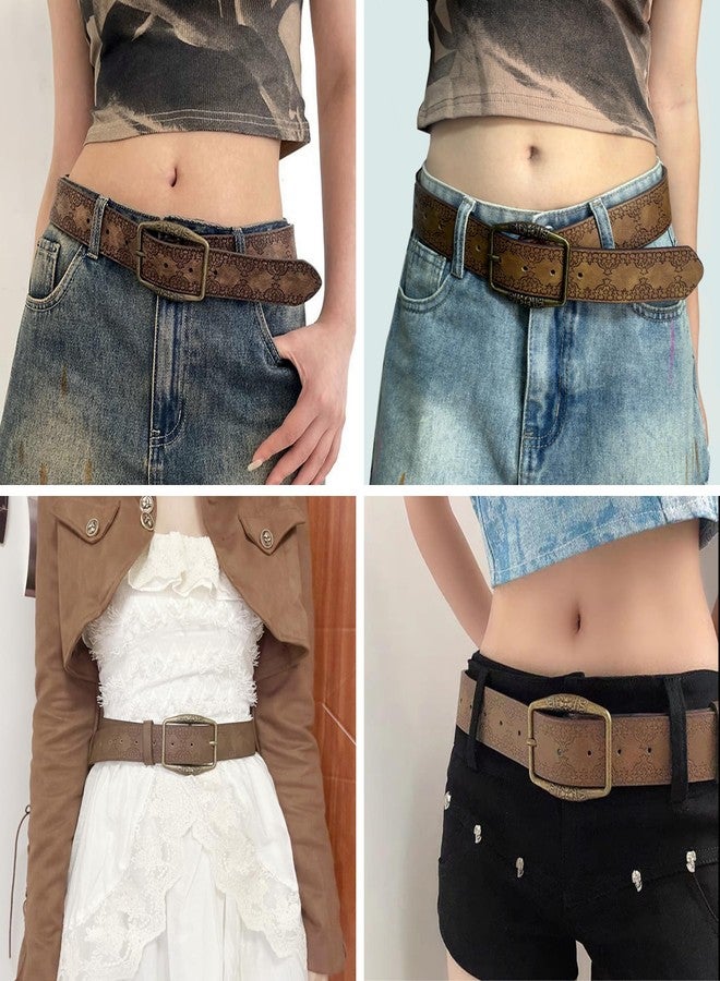 Caviotess Western Belt Strap for Women Vintage Embossed Leather Bucket Belt Y2K Cowgirl Engraved Tooled Belt for Jeans Pants, Brown - Image 5