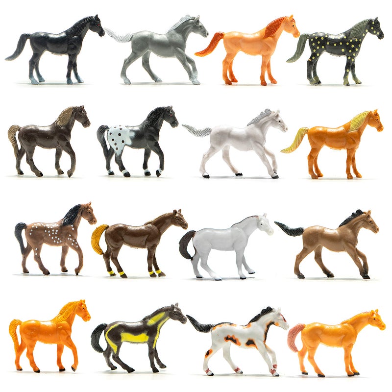 PREXTEX Plastic Toy Horses Party Favors, 16 Count (All Different Horses in Various Poses and Colors) Best Toy Gift for Boys and Girls - Image 1