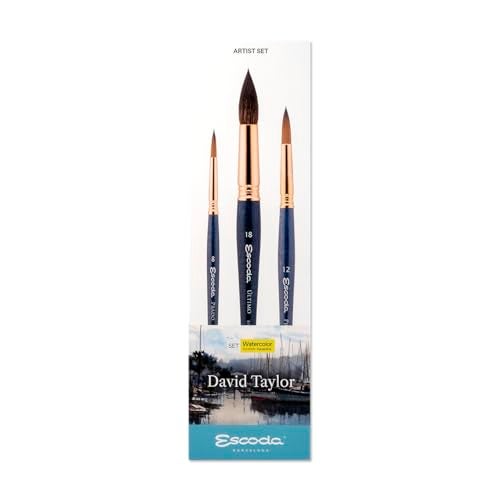 Escoda | Watercolour | Artist Set David Taylor | Size 8,12,18 | 3 Brushes | Synthetic Tendo + Tame | Round pointed - Image 1