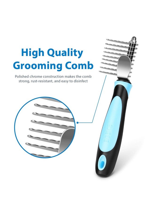 Flexzion Dogs Dematting Comb, Stainless Steel Blades Rakes, for Pets Cats Animals Matted Knotted Hair, Brush Cutting Removing Grooming Tool with Smooth Teeth Needle - Black & Blue Handle - Image 2