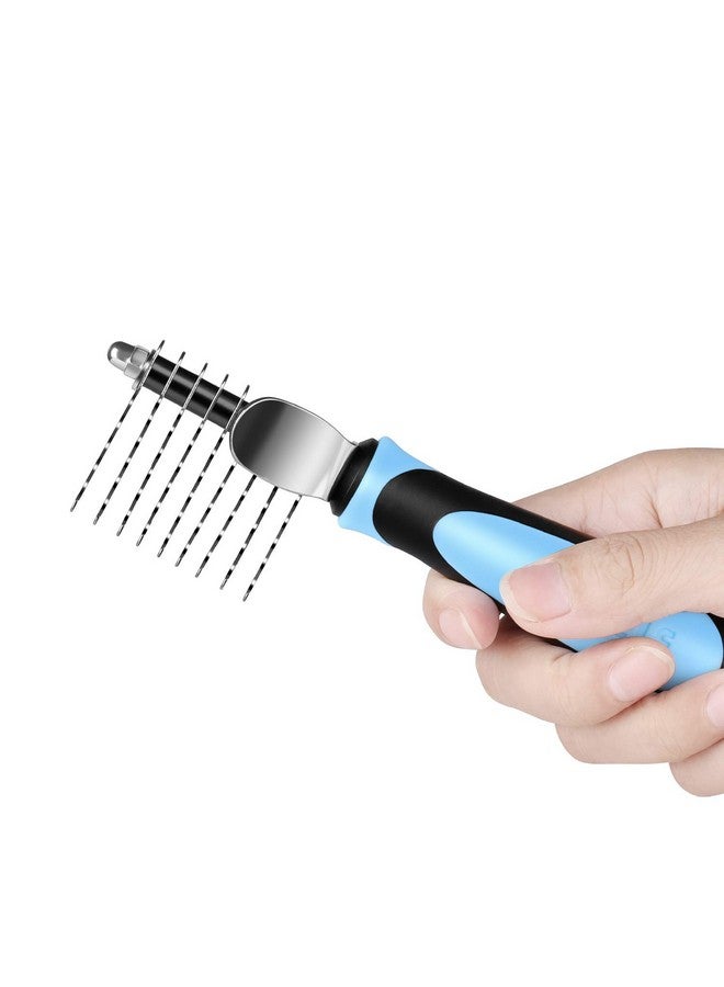 Flexzion Dogs Dematting Comb, Stainless Steel Blades Rakes, for Pets Cats Animals Matted Knotted Hair, Brush Cutting Removing Grooming Tool with Smooth Teeth Needle - Black & Blue Handle - Image 5