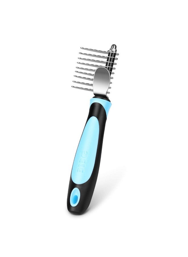 Flexzion Dogs Dematting Comb, Stainless Steel Blades Rakes, for Pets Cats Animals Matted Knotted Hair, Brush Cutting Removing Grooming Tool with Smooth Teeth Needle - Black & Blue Handle - Image 1