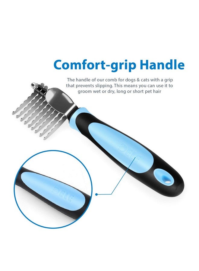Flexzion Dogs Dematting Comb, Stainless Steel Blades Rakes, for Pets Cats Animals Matted Knotted Hair, Brush Cutting Removing Grooming Tool with Smooth Teeth Needle - Black & Blue Handle - Image 3