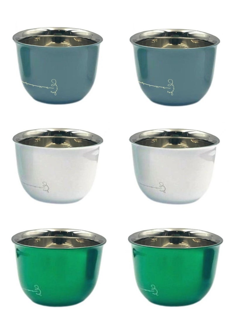 كوب قهوة أرابيكا من الفولاذ المقاوم للصدأ أبيض بجدار مزدوج معزول حرارياً، كوب شاي متوافق مع نسبريسو نسكافيه دولتشي غوستو 80 مل، مجموعة من 6 قطع - Image 1