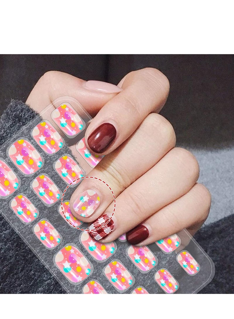 Kids False Nails, Children Press on Fake Tip Cartoon Full Cover Short Fingernail Artificial Tips Pre-glued Stickers for Girls Art Decoration (96 Pcs) - Image 3