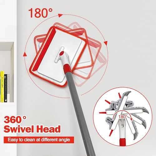 JEHONN Baseboard Cleaner Tool with Handle, 56 inches Base Boards Cleaning Mop Scrubber, 1 Stiff Bristles Brush, 2 Chenille and 2 Microfiber Pads, Wall Duster for Floorboard Ceiling Window Tile - Image 2