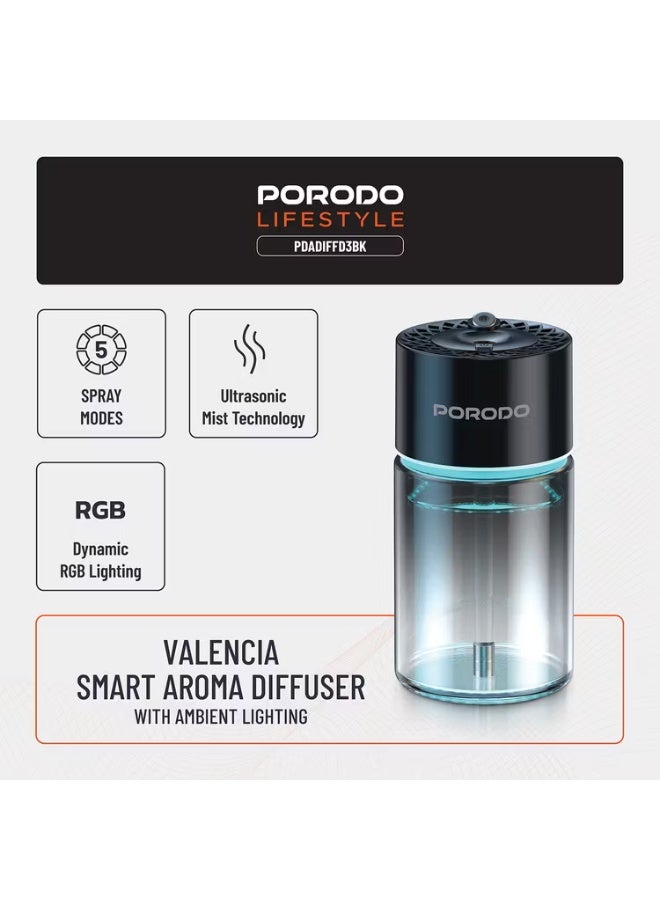 Porodo Valencia Smart Aroma Diffuse with Ambient Lighting, 120mL Bottle Capacity, 300mAh Battery Capacity, Type-C Charging Port, Smart Sensor, 5 Spray Modes - Black - Image 4