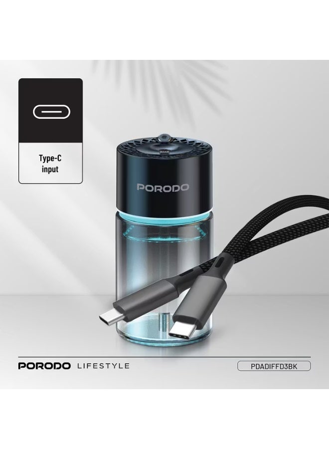 Porodo Valencia Smart Aroma Diffuse with Ambient Lighting, 120mL Bottle Capacity, 300mAh Battery Capacity, Type-C Charging Port, Smart Sensor, 5 Spray Modes - Black - Image 2