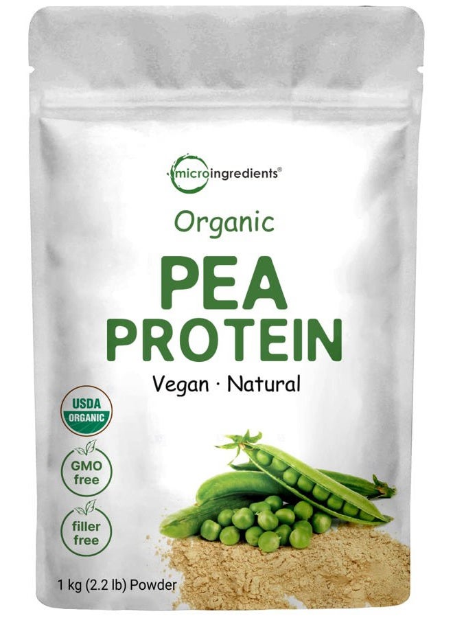 Micro Ingredients مسحوق بروتين البازلاء العضوي المزروع في أمريكا الشمالية، 1 كجم (2.2 رطل) | بروتين نباتي نباتي، مكمل بروتيني خالٍ من اللحوم، غني بالأحماض الأمينية المتفرعة السلسلة | خالٍ من الكائنات المعدلة وراثيًا وفول الصويا - Image 1