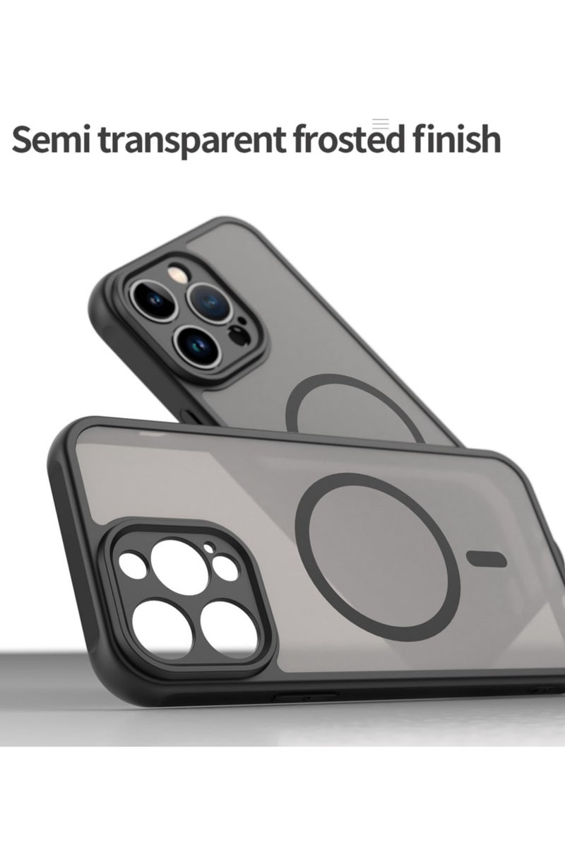 Abania iPhone 14 Pro Max MagSafe Compatible Magnetic Case, Semi-Transparent Matte Anti-Fingerprint Back, Shockproof Slim Cover, Black - Image 4