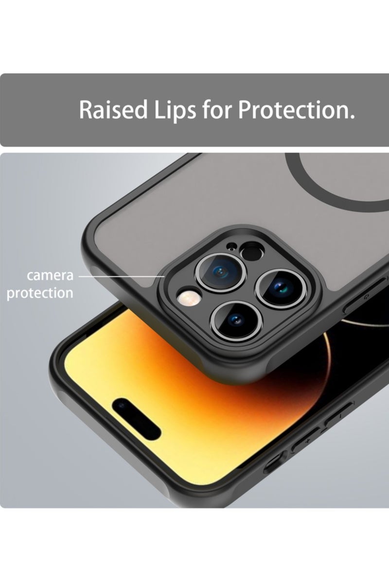 Abania iPhone 14 Pro Max MagSafe Compatible Magnetic Case, Semi-Transparent Matte Anti-Fingerprint Back, Shockproof Slim Cover, Black - Image 5