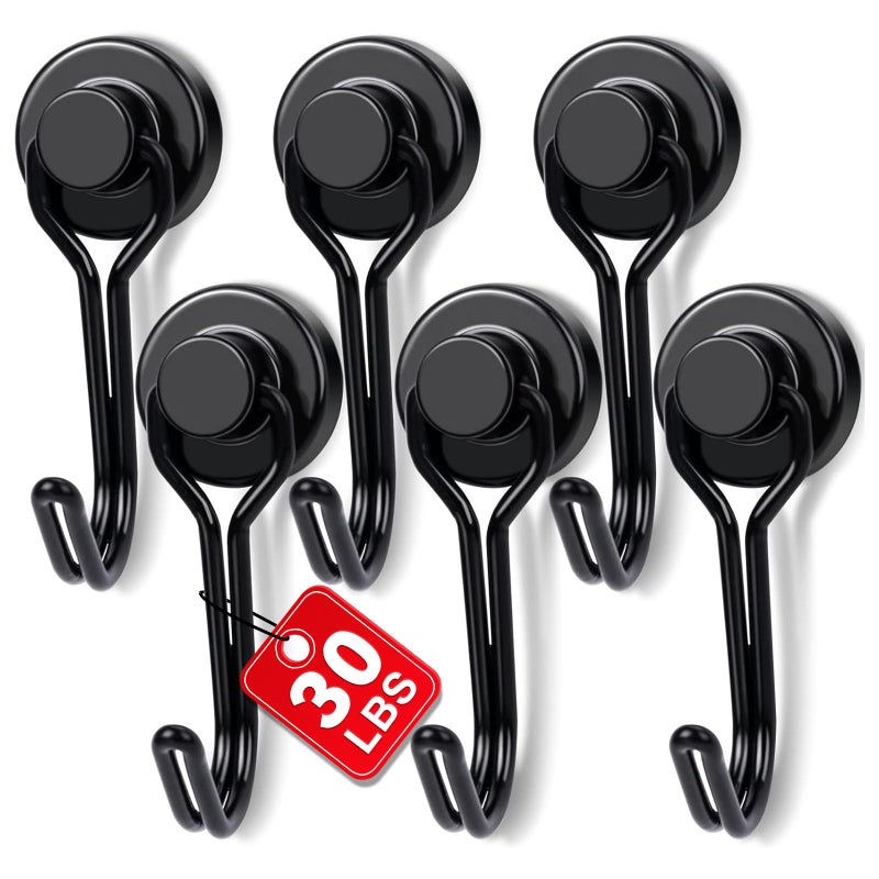 E BAVITE Magnetic Hooks, 30lbs+ Magnet Hook 2026 Cruise Cabin Ship Essentials Heavy Duty Strong Magnets Refrigerator Fridge Hanging for Classroom Beach Vacation Kitchen Grills Home 6pcs (Black) - Image 1
