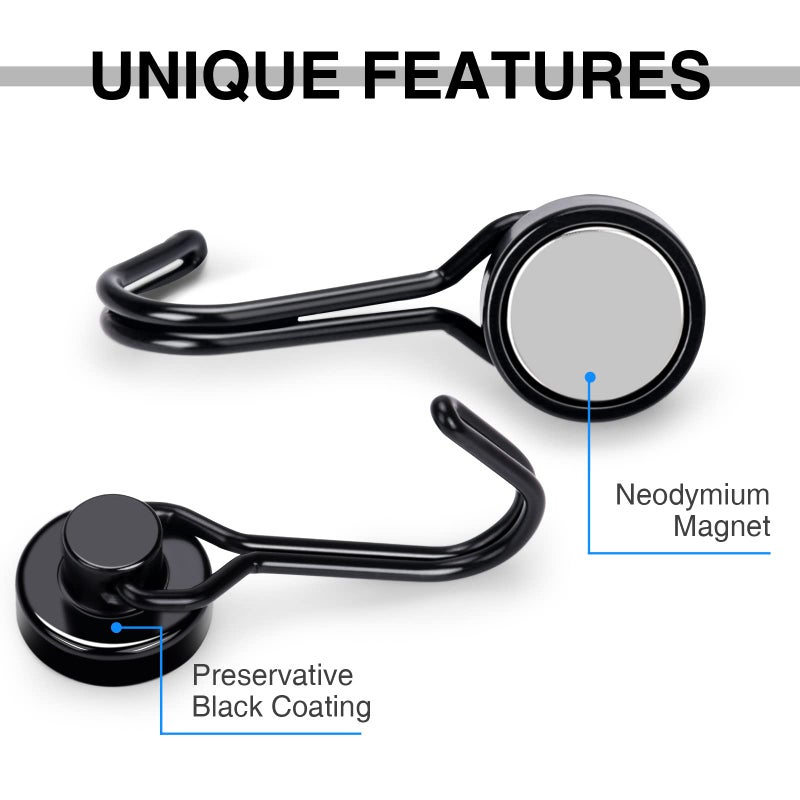 E BAVITE Magnetic Hooks, 30lbs+ Magnet Hook 2026 Cruise Cabin Ship Essentials Heavy Duty Strong Magnets Refrigerator Fridge Hanging for Classroom Beach Vacation Kitchen Grills Home 6pcs (Black) - Image 4