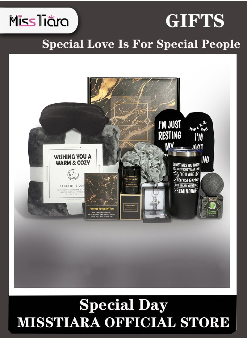 MissTiara - Gift Basket for Men - Birthday Gift Box, Get Well Soon Gift Set Contains 12 Inspirational Gifts, Relaxing Spa Treatment Package for Men, Friendship Friend Gifts for Men - Image 1
