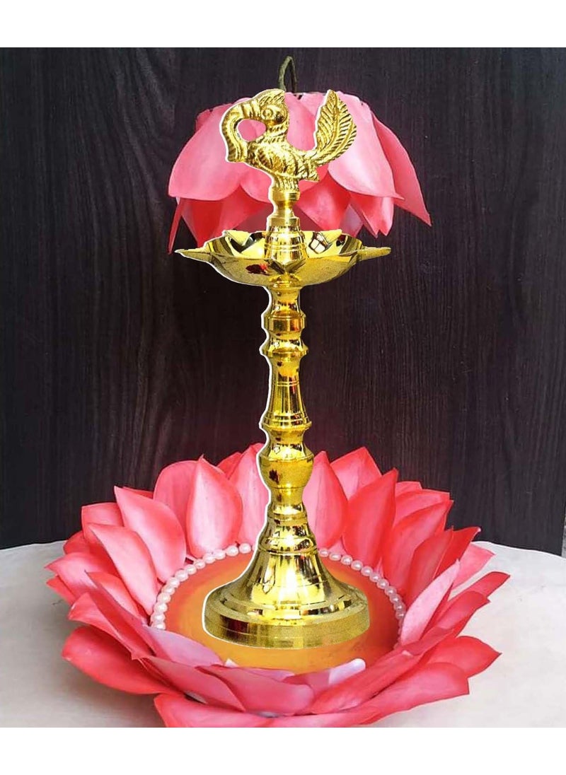 Effigy onlinehub Effigy onlinehub Brass Deepak Nakshi Peacock Mahabharat Kerala Samai OilGhee DiyaOil Lamp Design Long Diyas for Home Pooja RoomPanchmukhi Diya21 CM Pack of 1  - Image 4