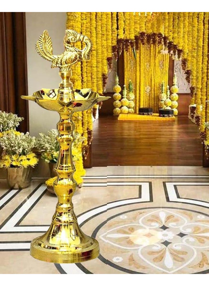 Effigy onlinehub Effigy onlinehub Brass Deepak Nakshi Peacock Mahabharat Kerala Samai OilGhee DiyaOil Lamp Design Long Diyas for Home Pooja RoomPanchmukhi Diya21 CM Pack of 1  - Image 5