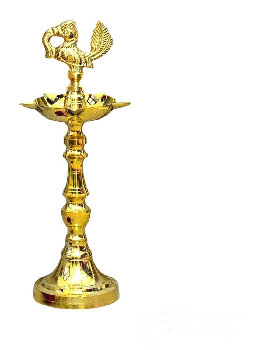 Effigy onlinehub Effigy onlinehub Brass Deepak Nakshi Peacock Mahabharat Kerala Samai OilGhee DiyaOil Lamp Design Long Diyas for Home Pooja RoomPanchmukhi Diya21 CM Pack of 1  - Image 2