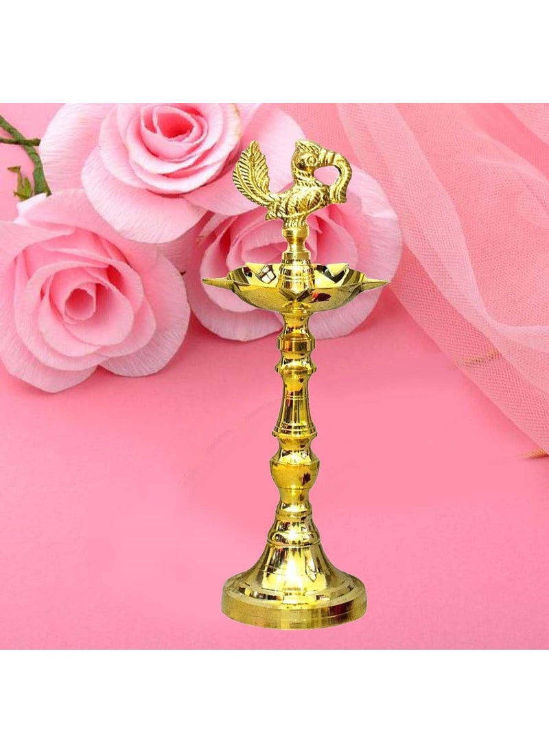 Effigy onlinehub Effigy onlinehub Brass Deepak Nakshi Peacock Mahabharat Kerala Samai OilGhee DiyaOil Lamp Design Long Diyas for Home Pooja RoomPanchmukhi Diya21 CM Pack of 1  - Image 1