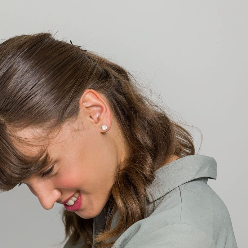 PAVOI 14K White Gold Plated Sterling Silver Stud Earrings for Women | Pave CZ Mini Disc | White Gold Earrings for Women - Image 4