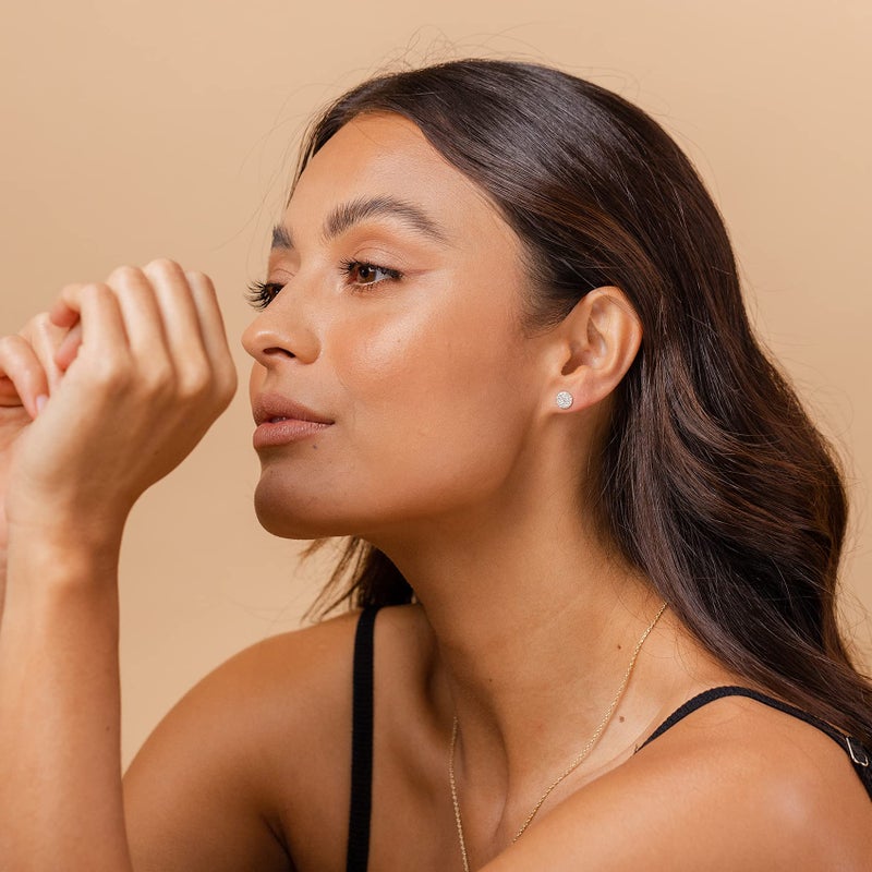 PAVOI 14K White Gold Plated Sterling Silver Stud Earrings for Women | Pave CZ Mini Disc | White Gold Earrings for Women - Image 2