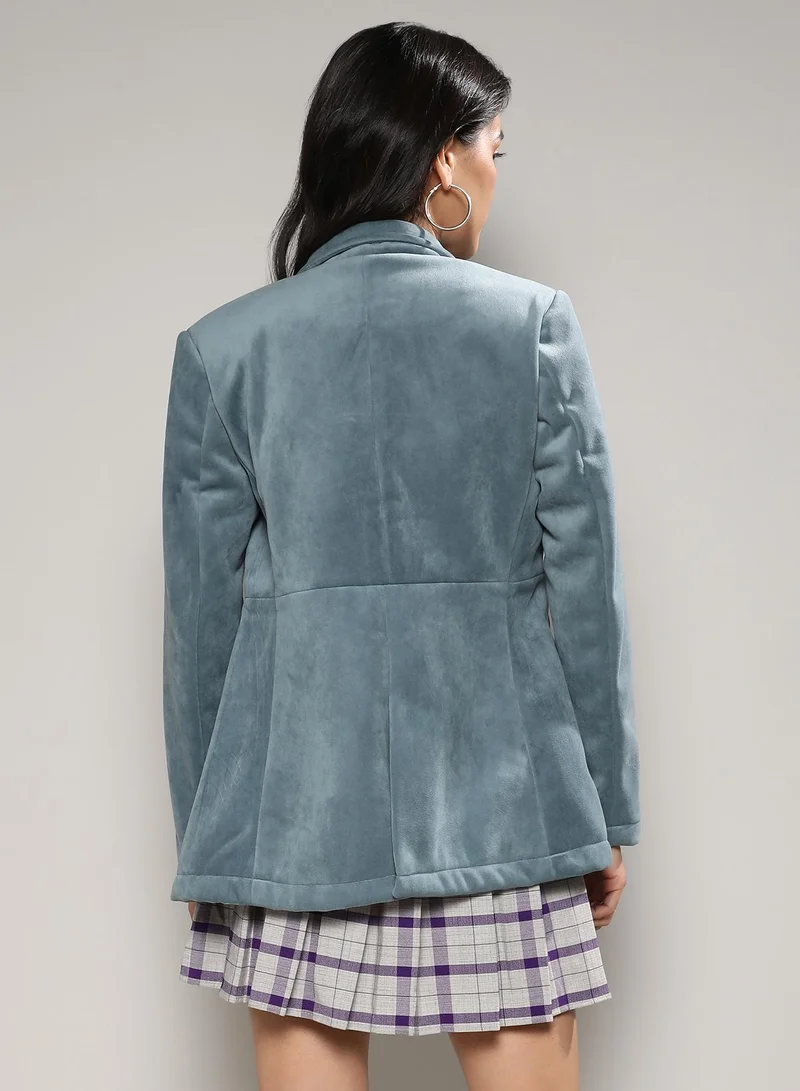 Campus Sutra Women's Prussian Blue Structured Single-Breasted Blazer