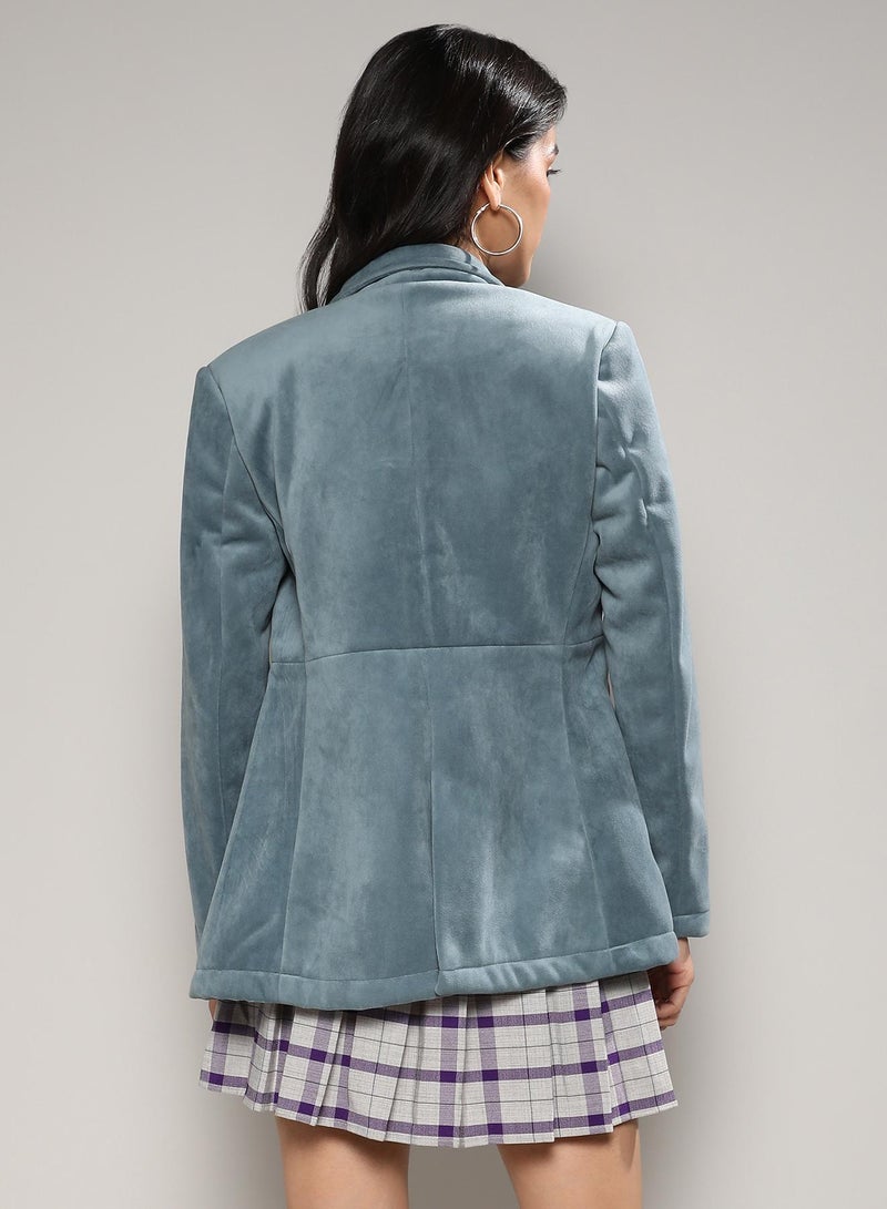 Campus Sutra Women's Prussian Blue Structured Single-Breasted Blazer  - Image 3