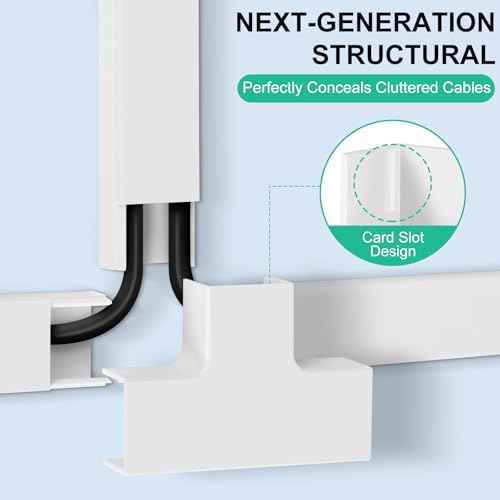 Rindion Cord Hider, 113.6in Cable Hider, Cord Covers for Wires on Wall, Wire Covers for Cords on Wall, Cable Management Wire Hiders for TV, 8 x L14.2 x W0.94x H0.55in - White - Image 3