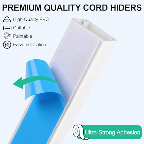 Rindion Cord Hider, 113.6in Cable Hider, Cord Covers for Wires on Wall, Wire Covers for Cords on Wall, Cable Management Wire Hiders for TV, 8 x L14.2 x W0.94x H0.55in - White - Image 5