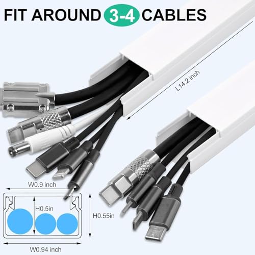 Rindion Cord Hider, 113.6in Cable Hider, Cord Covers for Wires on Wall, Wire Covers for Cords on Wall, Cable Management Wire Hiders for TV, 8 x L14.2 x W0.94x H0.55in - White - Image 2