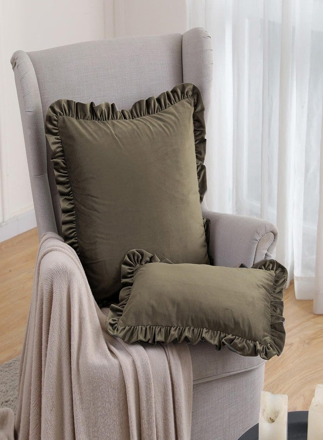 ISAENNE French Brown Rectangle Throw Pillow Covers 12"x20" Set of 2, Solid Color Farmhouse Velvet Decoration Pillow Cover with Ruffles,Throw Pillow Case for Couch Sofa Bed Living Room Car - Image 3