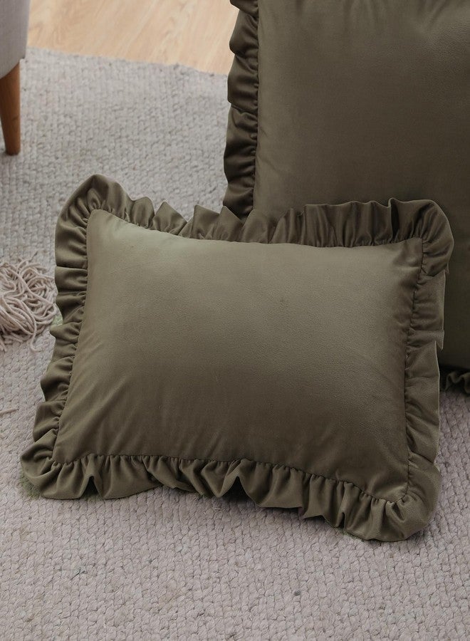 ISAENNE French Brown Rectangle Throw Pillow Covers 12"x20" Set of 2, Solid Color Farmhouse Velvet Decoration Pillow Cover with Ruffles,Throw Pillow Case for Couch Sofa Bed Living Room Car - Image 2