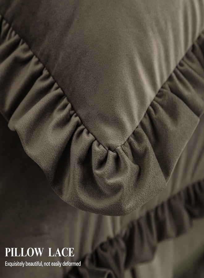 ISAENNE French Brown Rectangle Throw Pillow Covers 12"x20" Set of 2, Solid Color Farmhouse Velvet Decoration Pillow Cover with Ruffles,Throw Pillow Case for Couch Sofa Bed Living Room Car - Image 5
