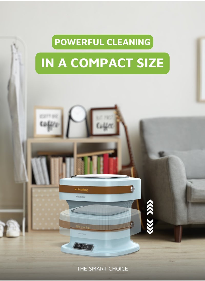 GREEN LION - Foldable Mini Washing Machine 6L with 3 Working Modes and Drain Function / Portable / Low Noise Wash - Blue - Image 1