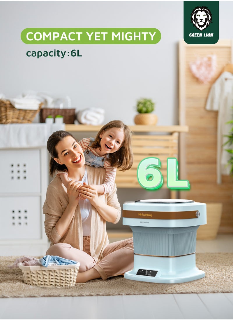 GREEN LION - Foldable Mini Washing Machine 6L with 3 Working Modes and Drain Function / Portable / Low Noise Wash - Blue - Image 1