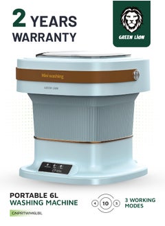 GREEN LION Foldable Mini Washing Machine 6L with 3 Working Modes and Drain Function / Portable / Low Noise Wash - Blue  - Image 1