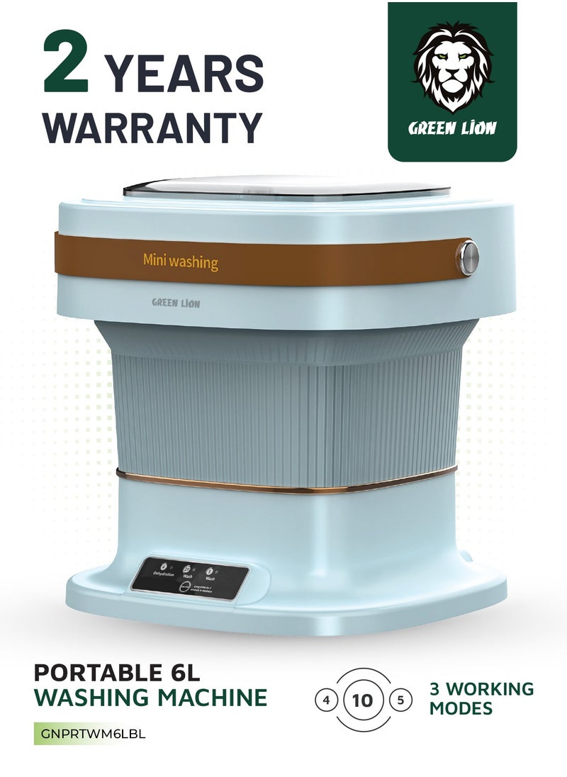 GREEN LION - Foldable Mini Washing Machine 6L with 3 Working Modes and Drain Function / Portable / Low Noise Wash - Blue - Image 1