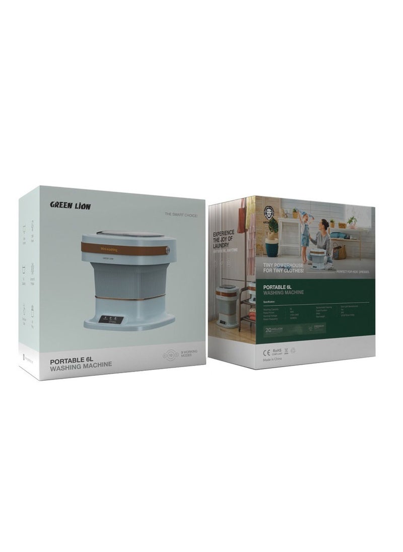 GREEN LION - Foldable Mini Washing Machine 6L with 3 Working Modes and Drain Function / Portable / Low Noise Wash - Blue - Image 1