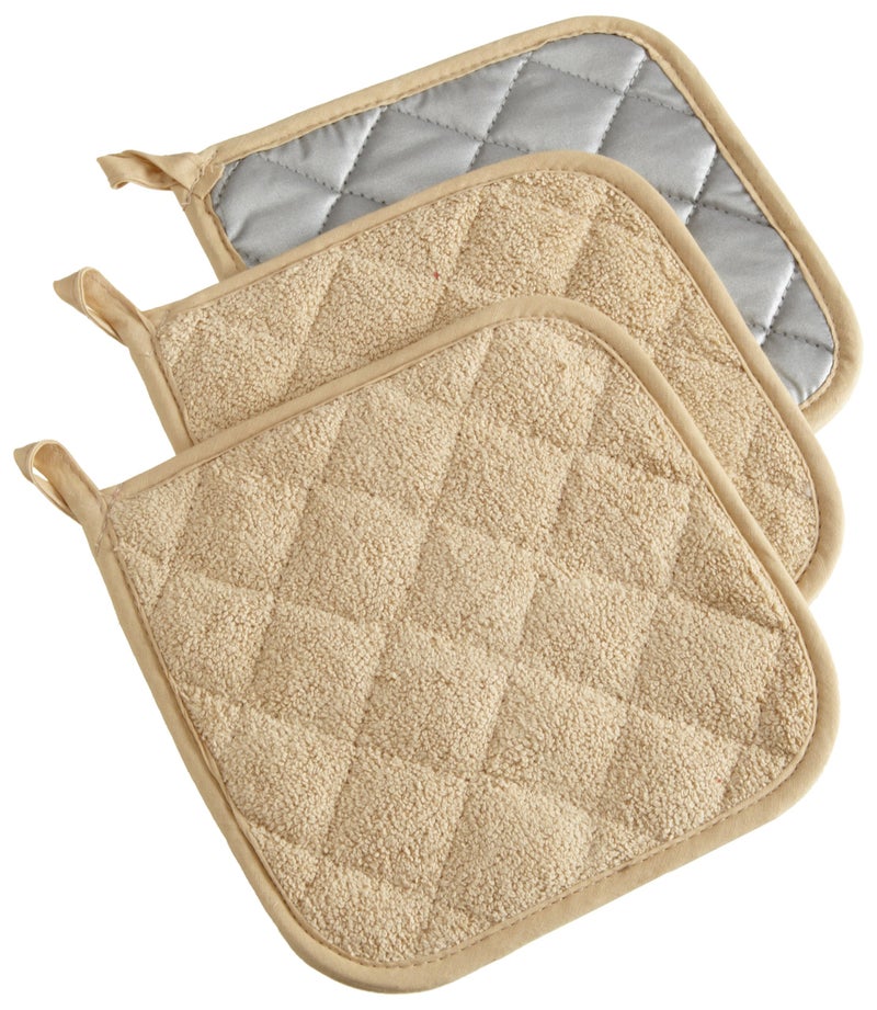 DII Basic Terry Collection Quilted 100 Cotton Potholder Pebble 3 Piece
