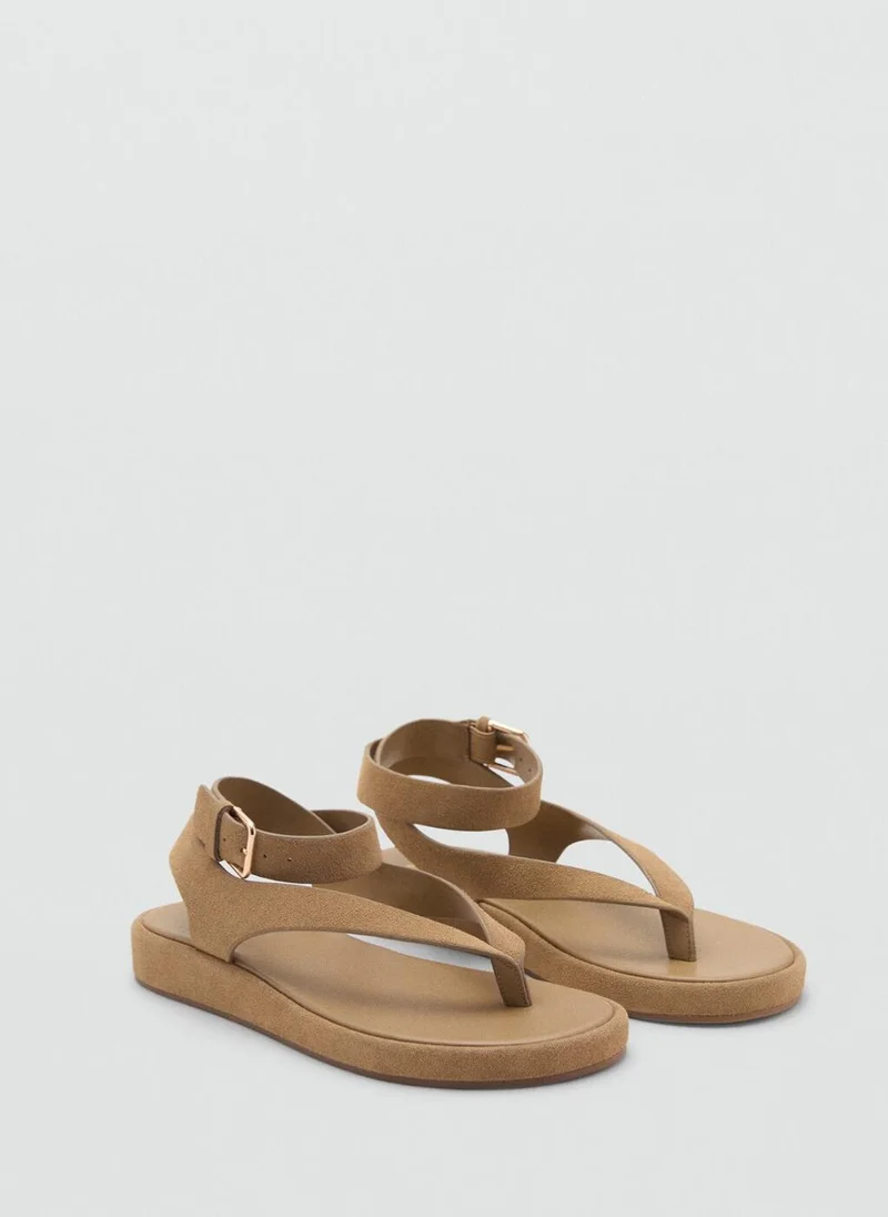 MANGO Split leather sandals with buckle