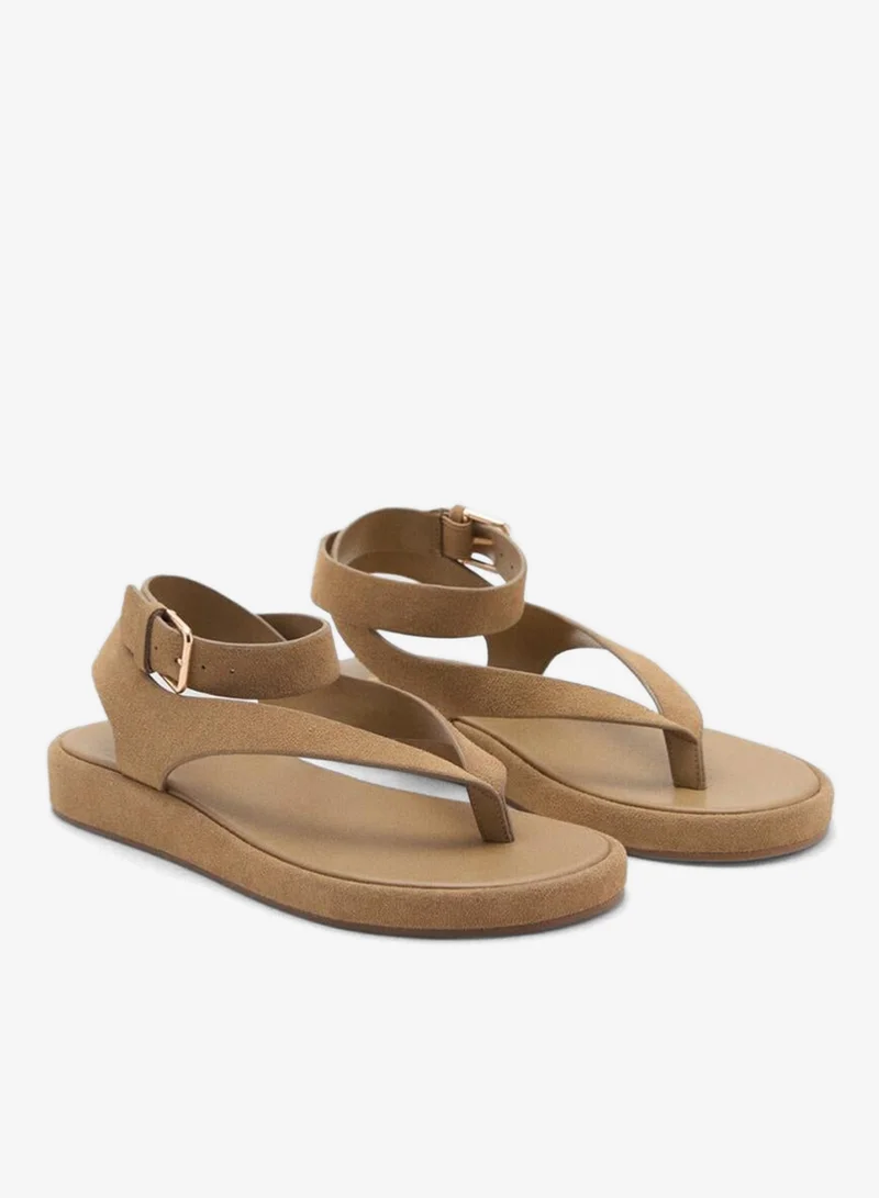 MANGO Split leather sandals with buckle