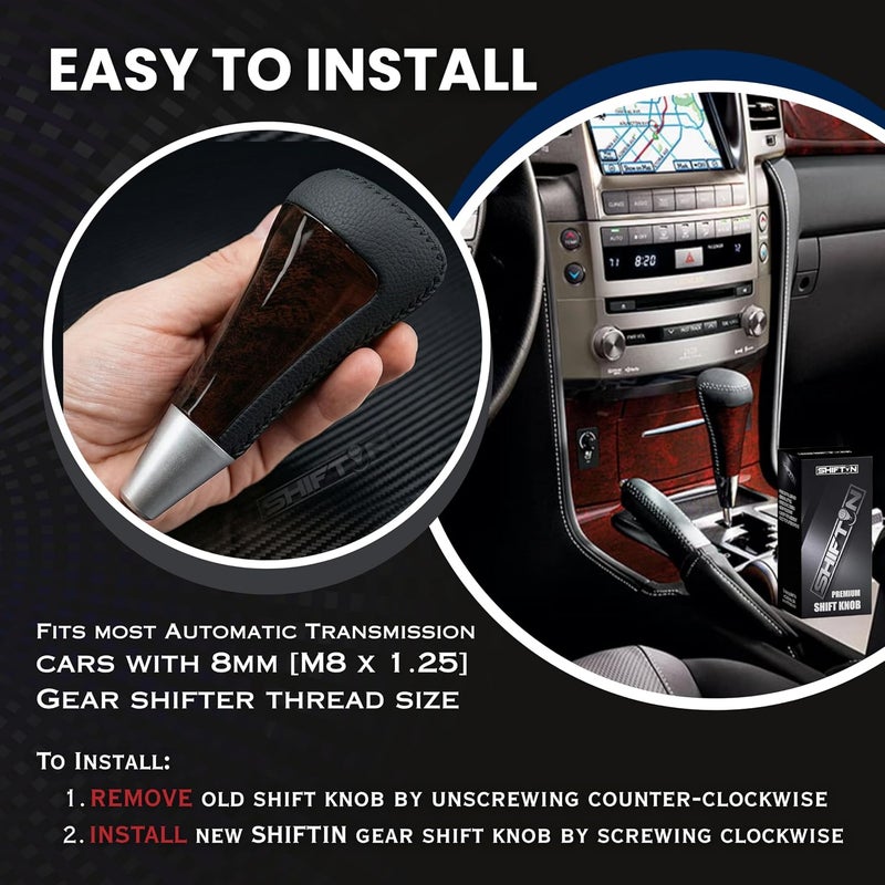 SHIFTIN مقبض ناقل حركة بديل لكزس LX570 2008-2015، يناسب تويوتا 4Runner سيكويا تندرا SUV، قطعة TRD Off-Road 33504-60380-C1 E1 60350-E0، M8 x 1.25 (جلد أسود/خشب ماهوجني) - Image 4
