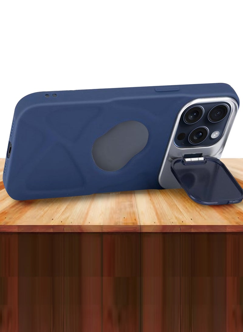 CATANES Slim Soft Case for iPhone 15 Pro Max - TPU Shockproof Case with Lens Protection Kickstand and Logo View Window - Dark Blue - Image 3