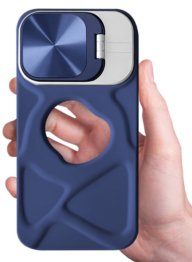 CATANES Slim Soft Case for iPhone 15 Pro Max - TPU Shockproof Case with Lens Protection Kickstand and Logo View Window - Dark Blue - Image 4