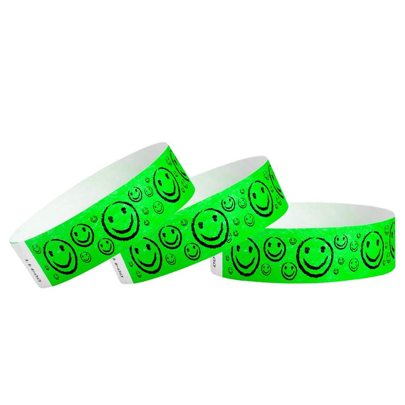 Wristco 500 WristCo Neon Green Smiley Face Tyvek Wristbands for Events - ¾” x 10” - Waterproof Recyclable Comfortable Tear Resistant Paper Bracelets Wrist Bands for Concerts Festivals Admission Party - Image 5