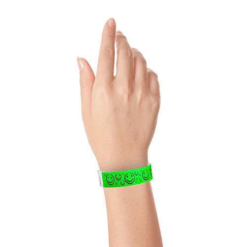Wristco 500 WristCo Neon Green Smiley Face Tyvek Wristbands for Events - ¾” x 10” - Waterproof Recyclable Comfortable Tear Resistant Paper Bracelets Wrist Bands for Concerts Festivals Admission Party - Image 4