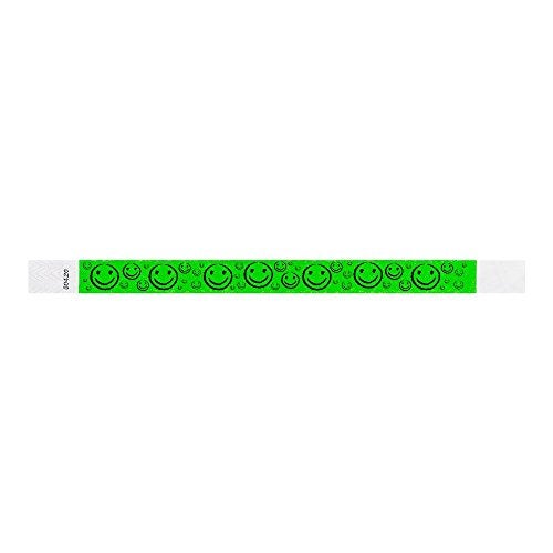 Wristco 500 WristCo Neon Green Smiley Face Tyvek Wristbands for Events - ¾” x 10” - Waterproof Recyclable Comfortable Tear Resistant Paper Bracelets Wrist Bands for Concerts Festivals Admission Party - Image 3