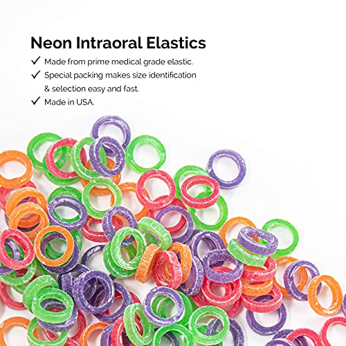 JMU Orthodontic Rubber Bands 1/4 Heavy, 500 Pack Intraoral Dental Elastics Bands, Non-Latex, Neon, Made in USA - Image 2