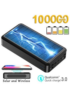 100000Mah Power Bank Portable Solar Wireless Charger External Battery with Led Light Waterproof High Capacity Outdoor Power Bank