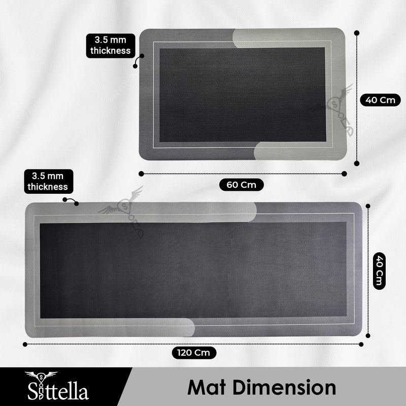 SITTELLA Rubber 2 Kitchen Mats Set AntiSkid Kitchen Mats 35mm Water Absorbent Rug Carpets Floor Mat for Home and Kitchen 120x40cm 40x60cm in Grey Rectangular - Image 2