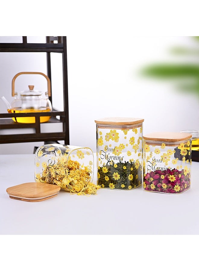 فلاي رود 3 قطع من حاويات تخزين الطعام، برطمانات تخزين زجاجية صيفية مع غطاء محكم من الخيزران، مجموعات علب زهور شفافة، ثلاثة أحجام، يمكن استخدامها لحمل التوابل وحبوب القهوة والبسكويت والحلوى وما إلى ذلك. - Image 5